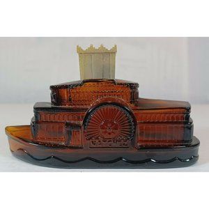 Vintage 70's AVON Natchez Paddle-wheel River Boat, Amber Glass Bottle, Empty